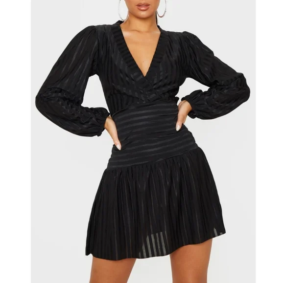 ruffle wrap skater dress Black Wrap Cut Out Ruffle Skater Dress
